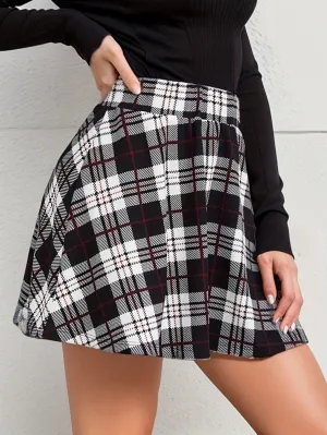 Plaid Print Mini Skirts, Casual Versatile High Waist Skirts, Women's Clothing