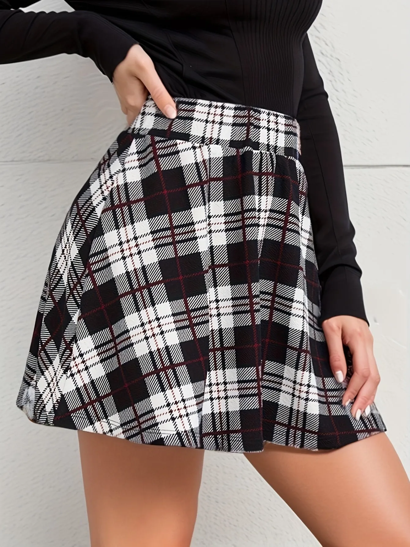 Plaid Print Mini Skirts, Casual Versatile High Waist Skirts, Women's Clothing