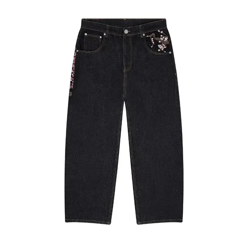Plum Blossom Embroidered Jeans | Gothic Y2K Streetwear Pants