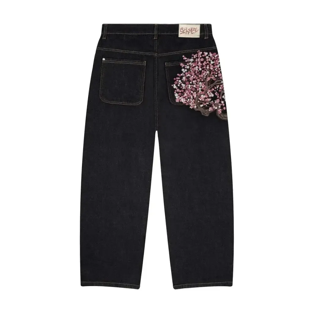 Plum Blossom Embroidered Jeans | Gothic Y2K Streetwear Pants