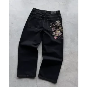 Plum Blossom Embroidered Jeans | Gothic Y2K Streetwear Pants