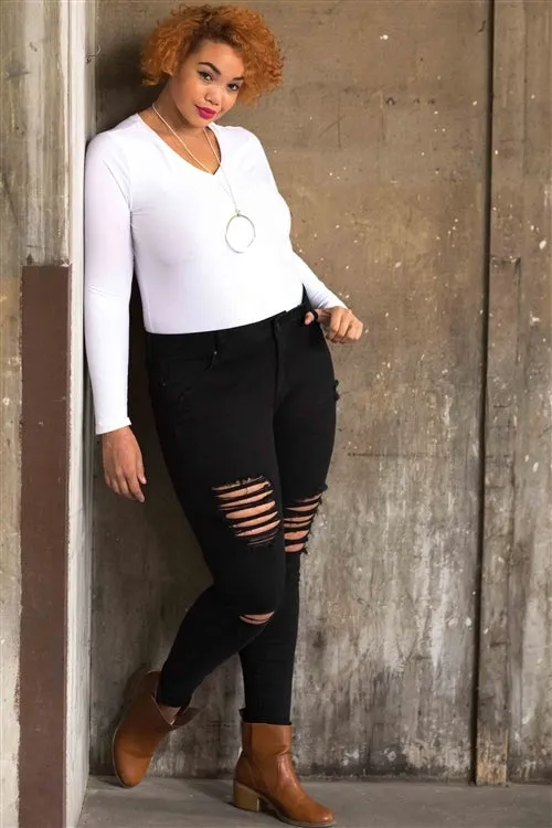 PLUS || Distressed Skinny Jeans | Black