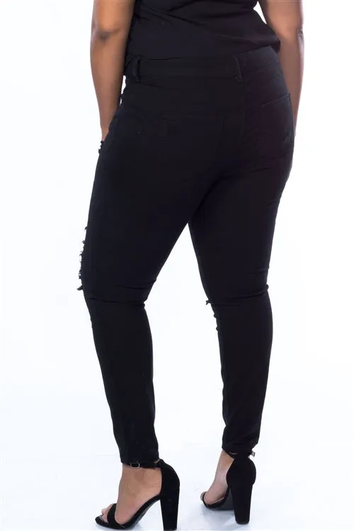 PLUS || Distressed Skinny Jeans | Black