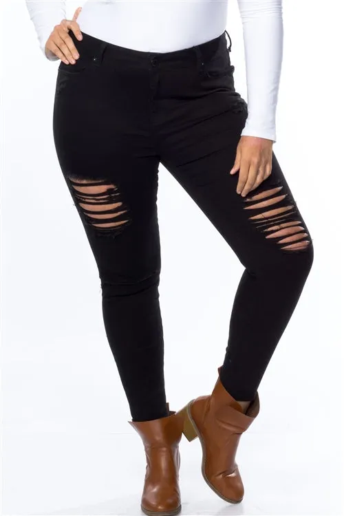 PLUS || Distressed Skinny Jeans | Black