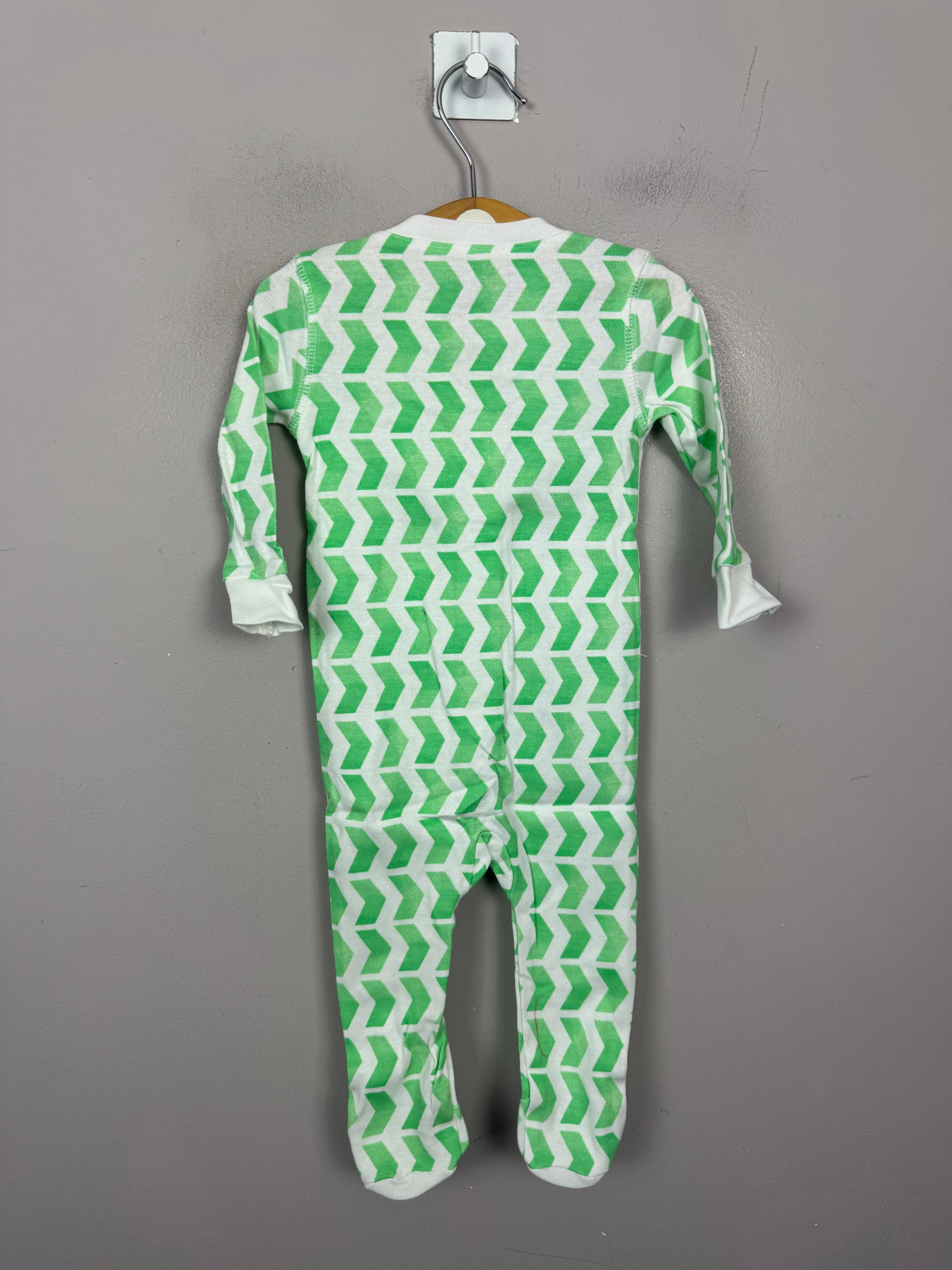Primary Organic Sleepsuit - Green Chevron 3-6m NEW