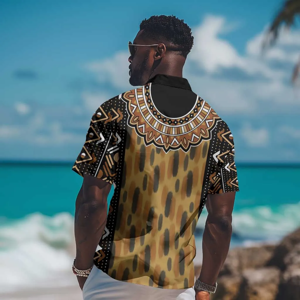 Printed Mud Cloth and Adinkra Symbol Hawaiian Shirt DT02