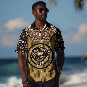 Printed Mud Cloth and Adinkra Symbol Hawaiian Shirt DT02