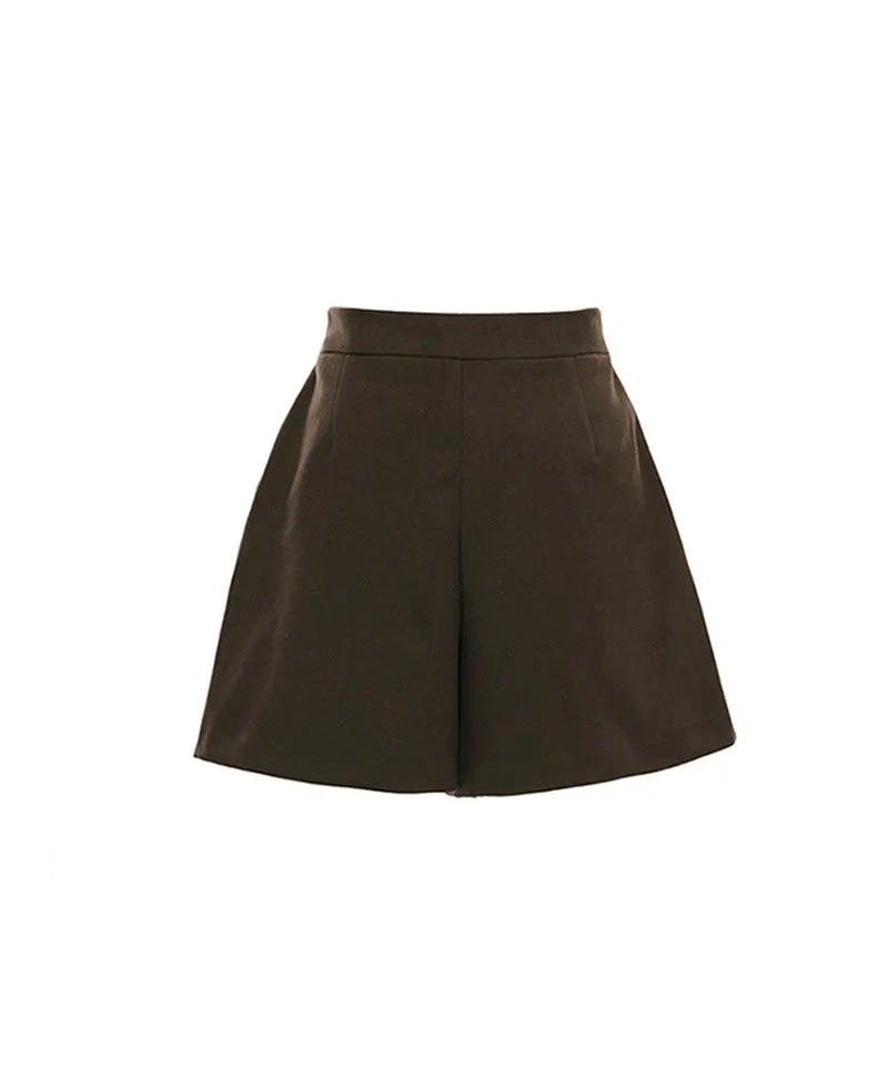 Q.C PLAY: Wool Pile Pin Tuck Pocket Skirt Shorts - 2 Colors