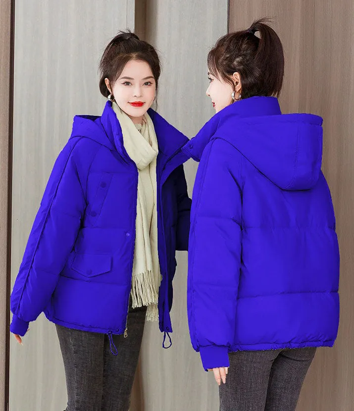 Quilted Thickened Puffer Jacket with Drawstring Hem for Women