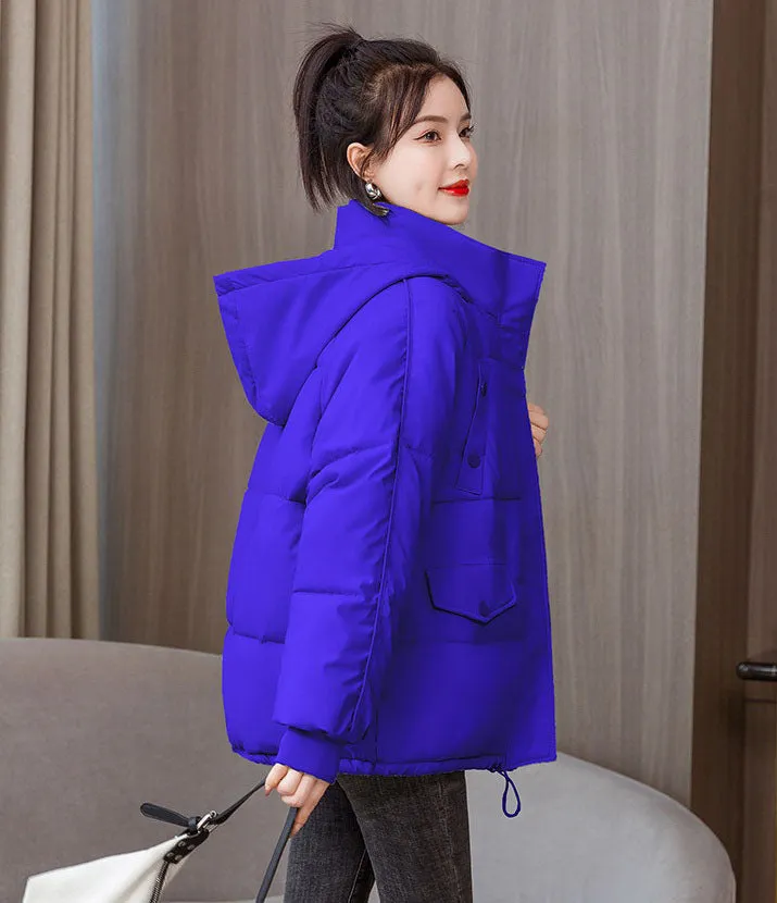 Quilted Thickened Puffer Jacket with Drawstring Hem for Women