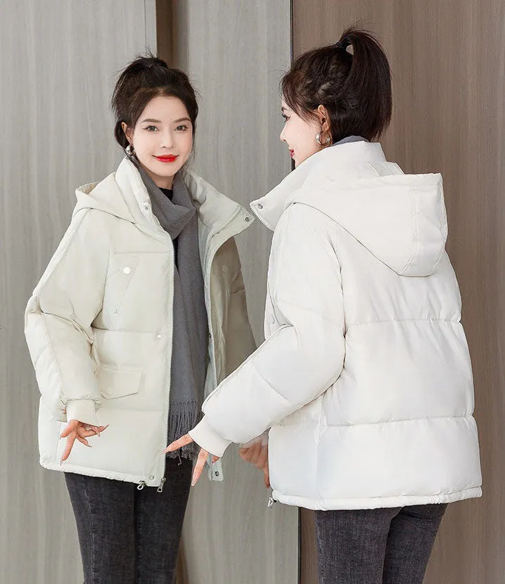 Quilted Thickened Puffer Jacket with Drawstring Hem for Women