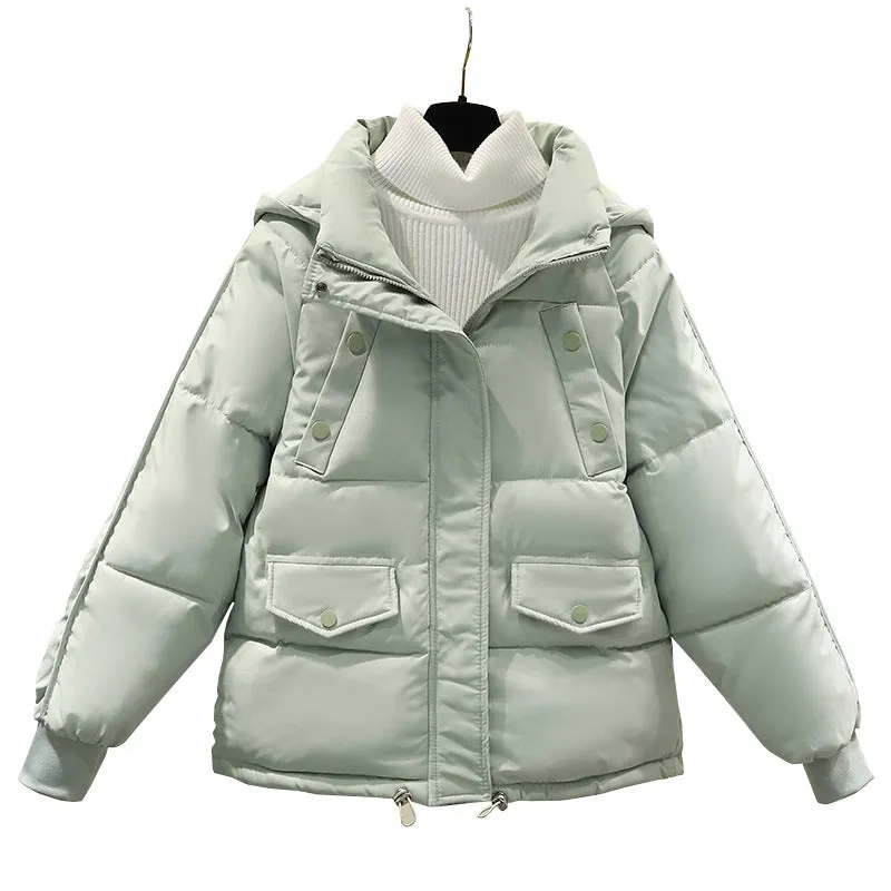 Quilted Thickened Puffer Jacket with Drawstring Hem for Women