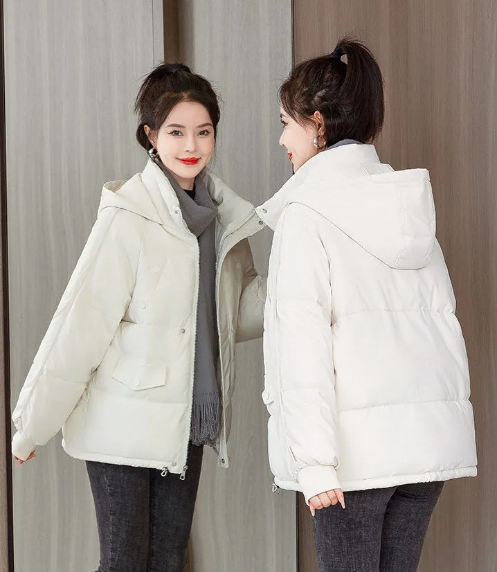 Quilted Thickened Puffer Jacket with Drawstring Hem for Women