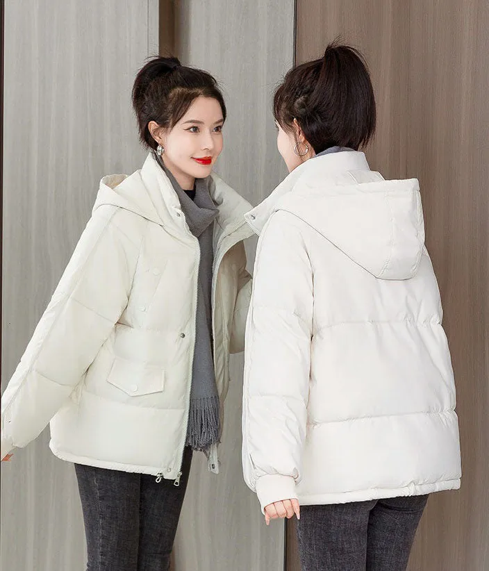 Quilted Thickened Puffer Jacket with Drawstring Hem for Women