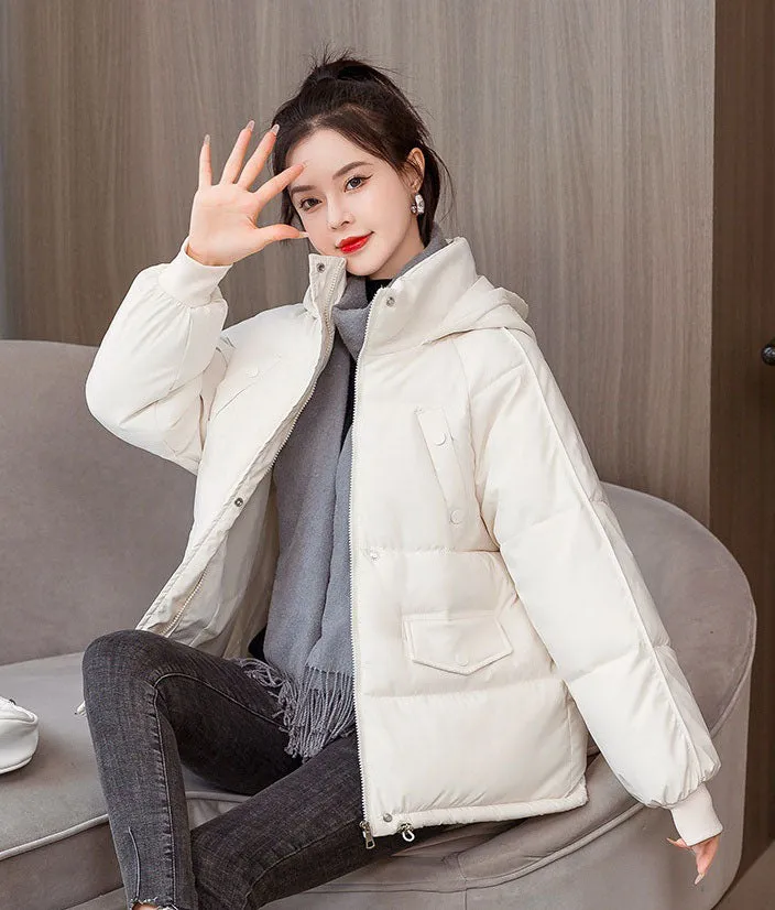 Quilted Thickened Puffer Jacket with Drawstring Hem for Women