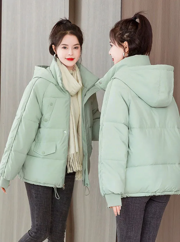 Quilted Thickened Puffer Jacket with Drawstring Hem for Women