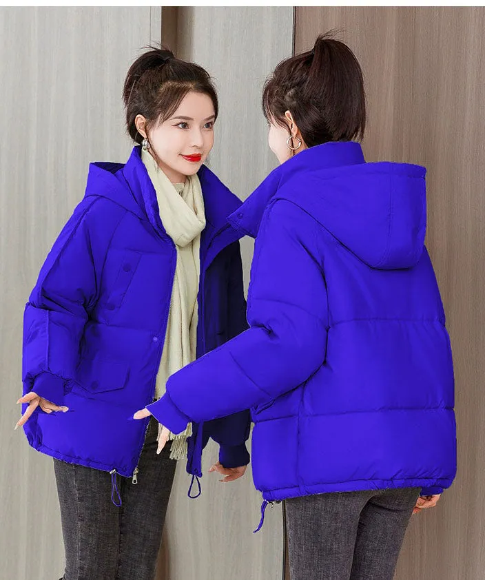 Quilted Thickened Puffer Jacket with Drawstring Hem for Women