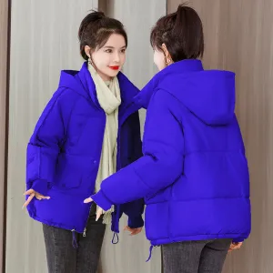 Quilted Thickened Puffer Jacket with Drawstring Hem for Women