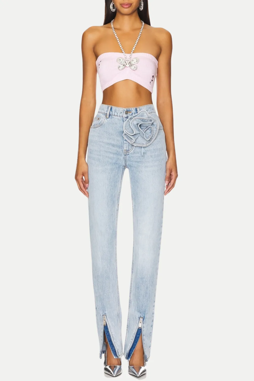 Quinta Floral Zip-Hem Skinny Jeans