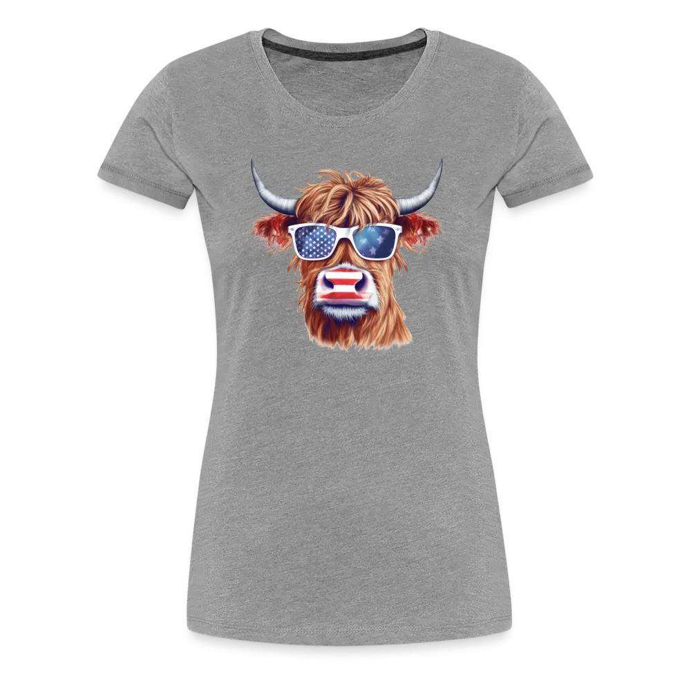 Quirky Americana: Women's Premium T-Shirt with Steerhead and Flag-Tastic Shades