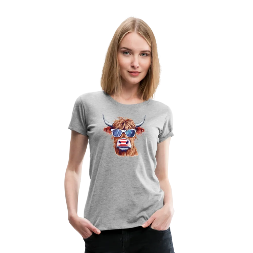 Quirky Americana: Women's Premium T-Shirt with Steerhead and Flag-Tastic Shades