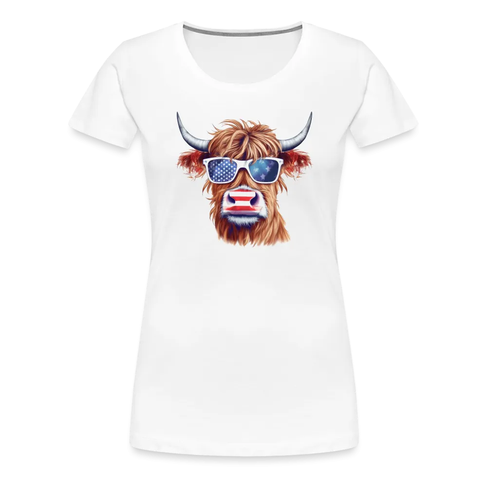 Quirky Americana: Women's Premium T-Shirt with Steerhead and Flag-Tastic Shades