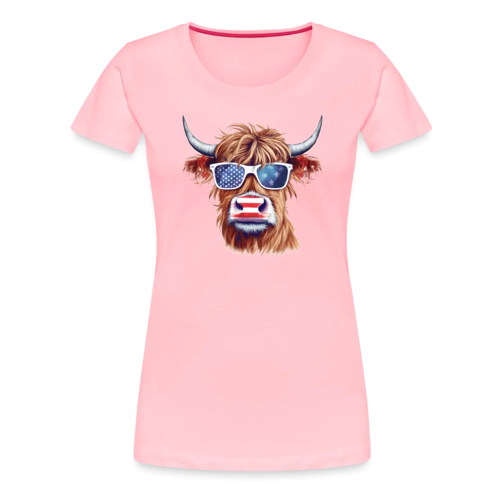 Quirky Americana: Women's Premium T-Shirt with Steerhead and Flag-Tastic Shades