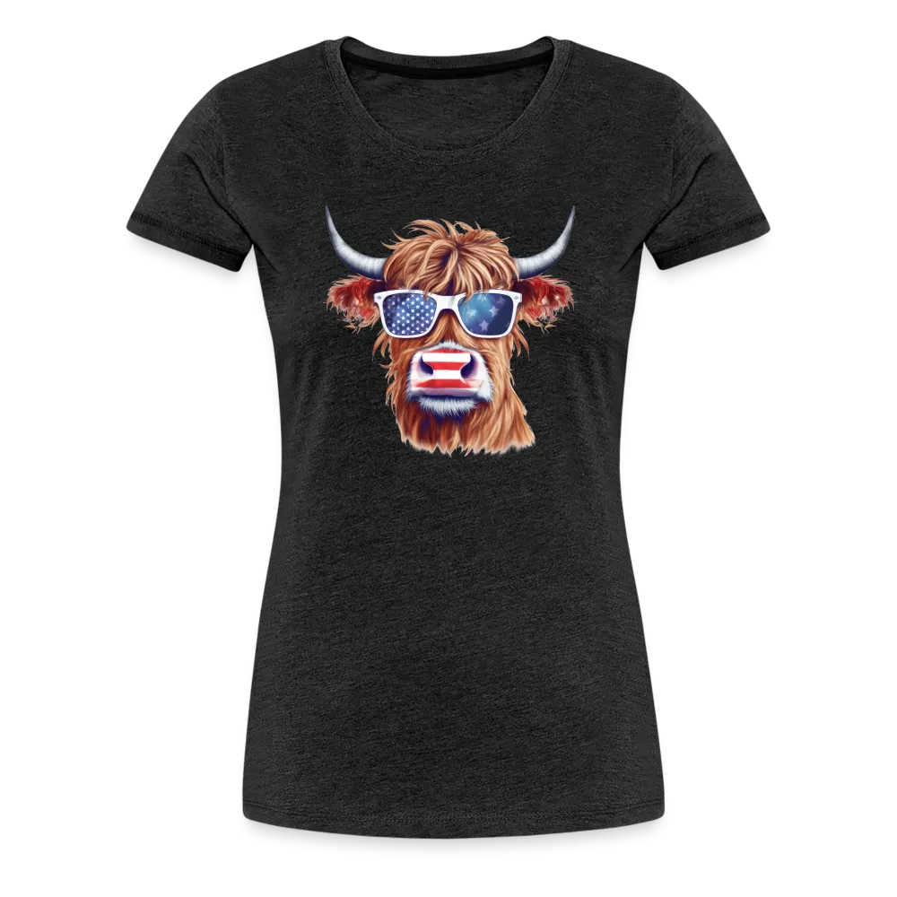 Quirky Americana: Women's Premium T-Shirt with Steerhead and Flag-Tastic Shades