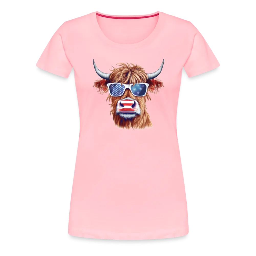 Quirky Americana: Women's Premium T-Shirt with Steerhead and Flag-Tastic Shades