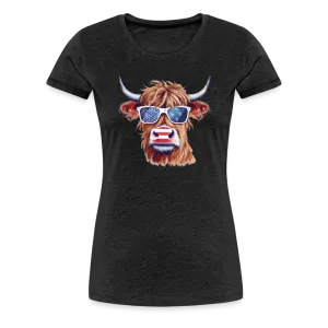 Quirky Americana: Women's Premium T-Shirt with Steerhead and Flag-Tastic Shades