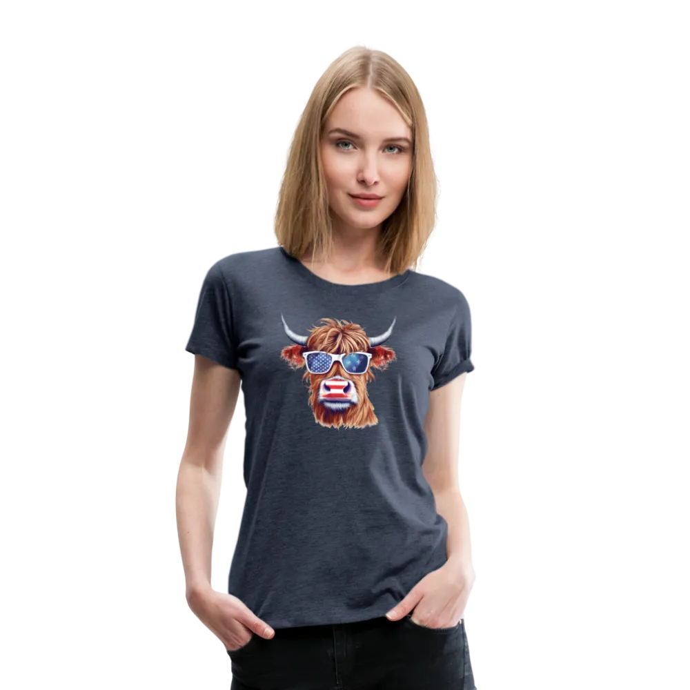Quirky Americana: Women's Premium T-Shirt with Steerhead and Flag-Tastic Shades