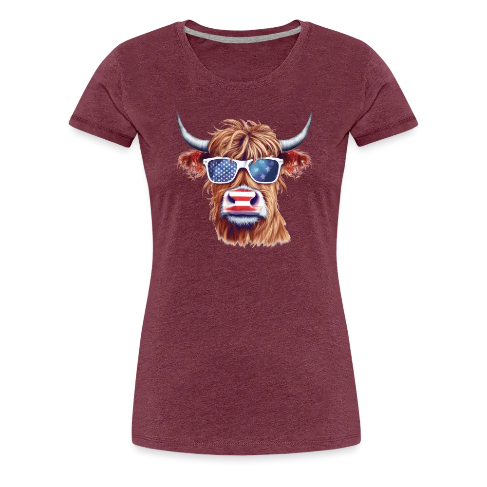 Quirky Americana: Women's Premium T-Shirt with Steerhead and Flag-Tastic Shades