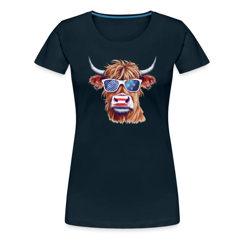Quirky Americana: Women's Premium T-Shirt with Steerhead and Flag-Tastic Shades