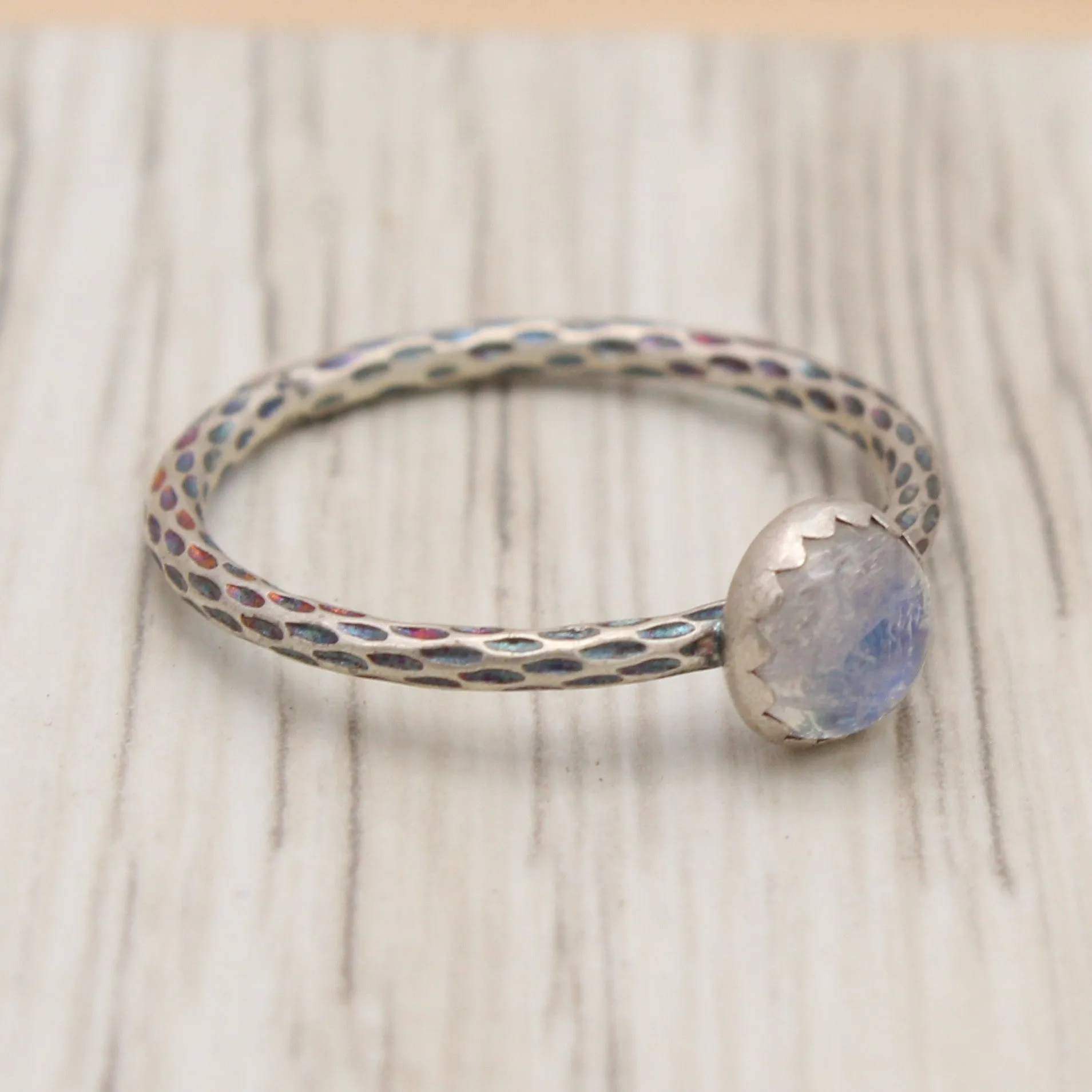 Rainbow Moonstone Textured Ring Size 8 1/2