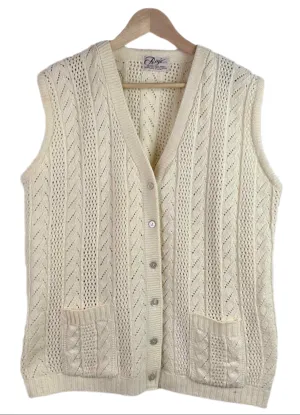 Raje LTD American Vintage Women's Oversized Knit Sweater Vest – Cream White, Medium