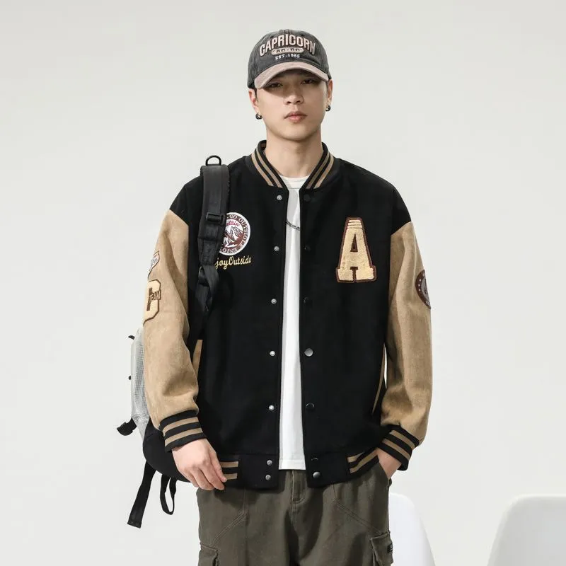 Retro Look Varsity Jacket Featuring Elastic Band Cuffs and Hem