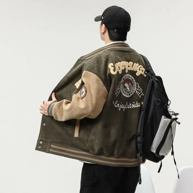 Retro Look Varsity Jacket Featuring Elastic Band Cuffs and Hem