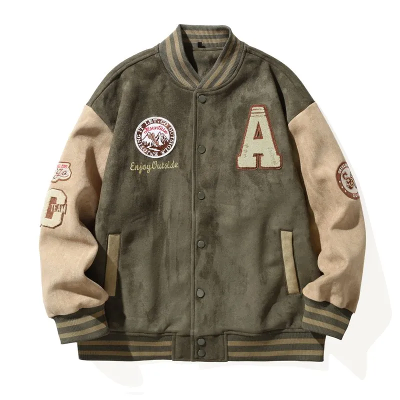 Retro Look Varsity Jacket Featuring Elastic Band Cuffs and Hem