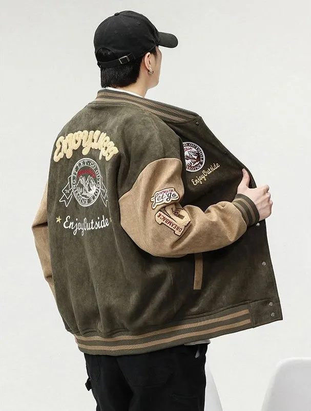 Retro Look Varsity Jacket Featuring Elastic Band Cuffs and Hem