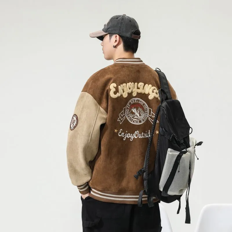 Retro Look Varsity Jacket Featuring Elastic Band Cuffs and Hem