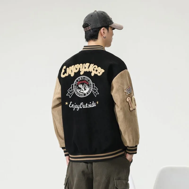 Retro Look Varsity Jacket Featuring Elastic Band Cuffs and Hem