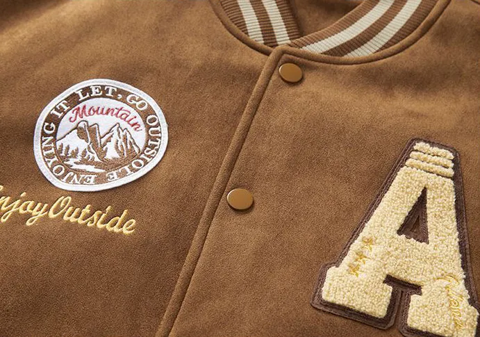 Retro Look Varsity Jacket Featuring Elastic Band Cuffs and Hem