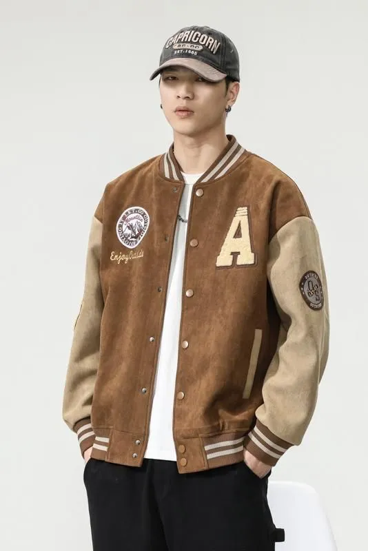 Retro Look Varsity Jacket Featuring Elastic Band Cuffs and Hem