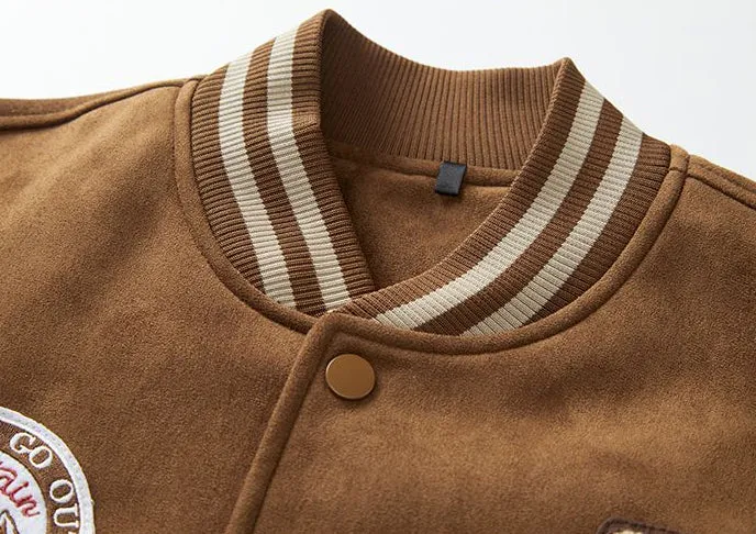 Retro Look Varsity Jacket Featuring Elastic Band Cuffs and Hem