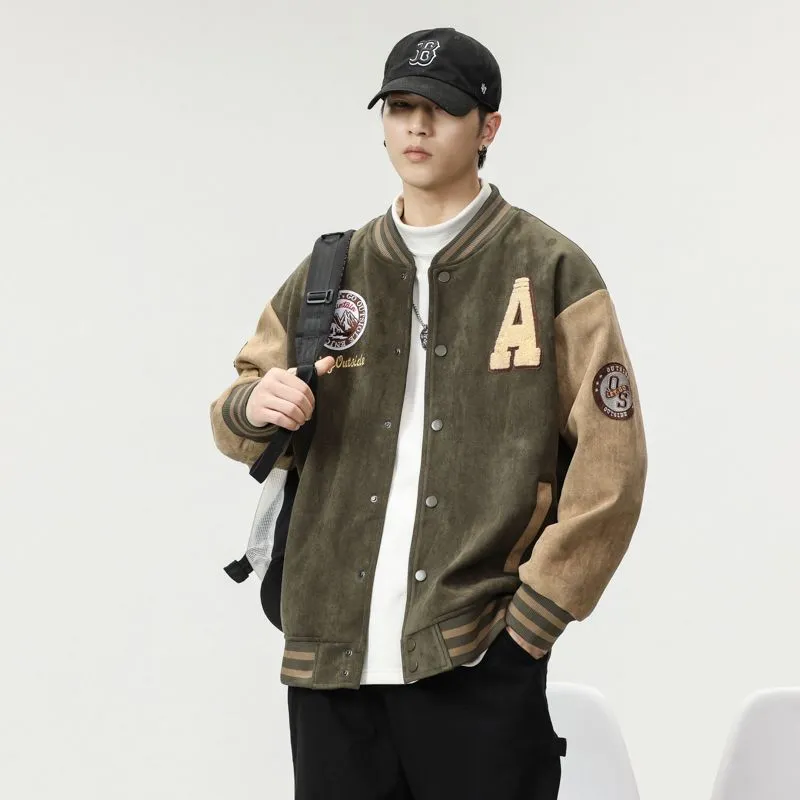 Retro Look Varsity Jacket Featuring Elastic Band Cuffs and Hem