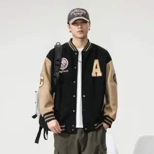 Retro Look Varsity Jacket Featuring Elastic Band Cuffs and Hem