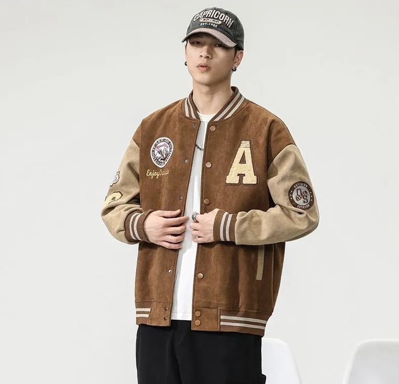 Retro Look Varsity Jacket Featuring Elastic Band Cuffs and Hem