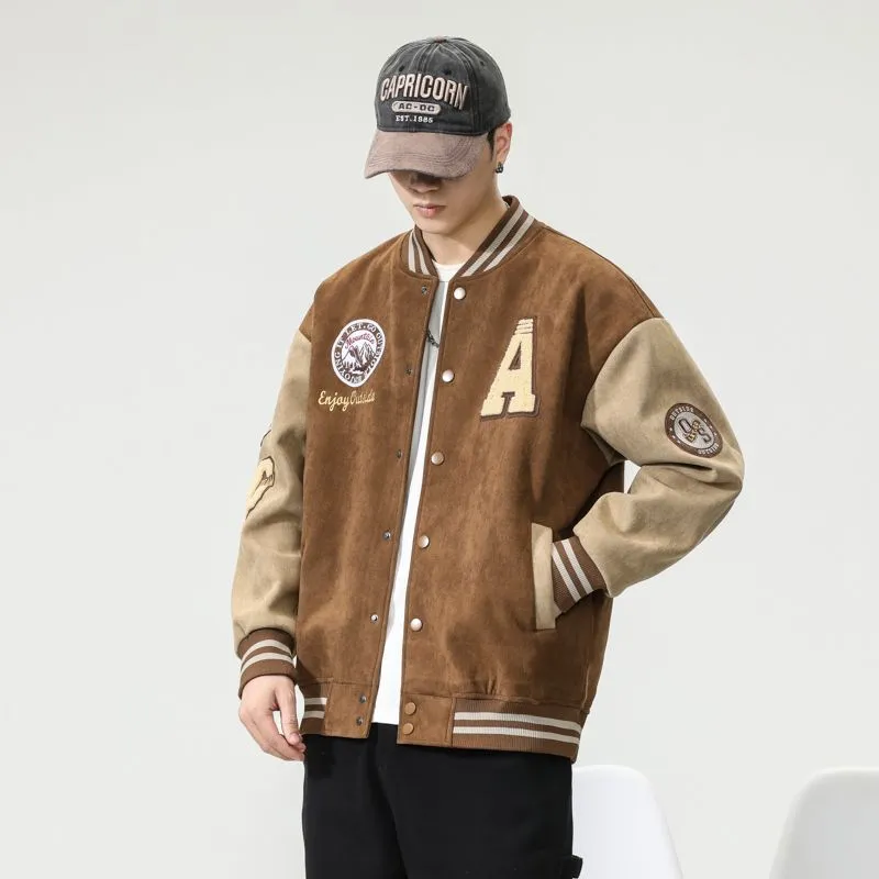 Retro Look Varsity Jacket Featuring Elastic Band Cuffs and Hem