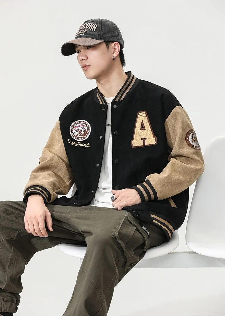 Retro Look Varsity Jacket Featuring Elastic Band Cuffs and Hem