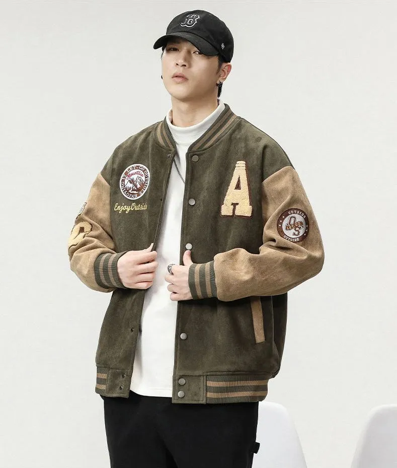 Retro Look Varsity Jacket Featuring Elastic Band Cuffs and Hem